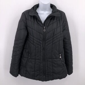 XSIDE Sz M Black Puffer Jacket Coat Light Medium Weight Quilted w NO Hood